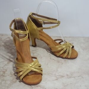 Elegant Gold Strappy Ballroom Heels Size 37